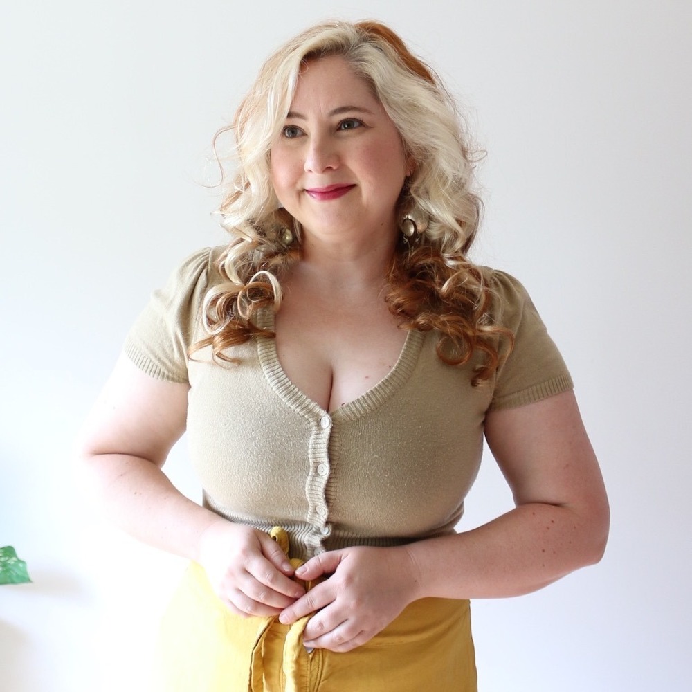 MAK Modcloth Cropped Cardigan Tan Short‎ Puff Sleeve V-Neck Twee Pinup Neutral